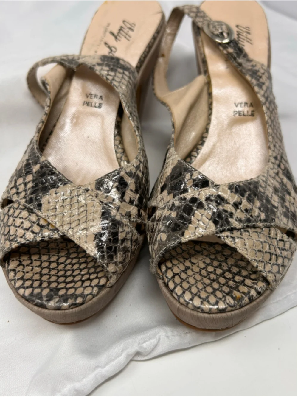 Vitty Girl Genuine Leather Snakeskin Platform Peep Toe Slingback Heels Size 37